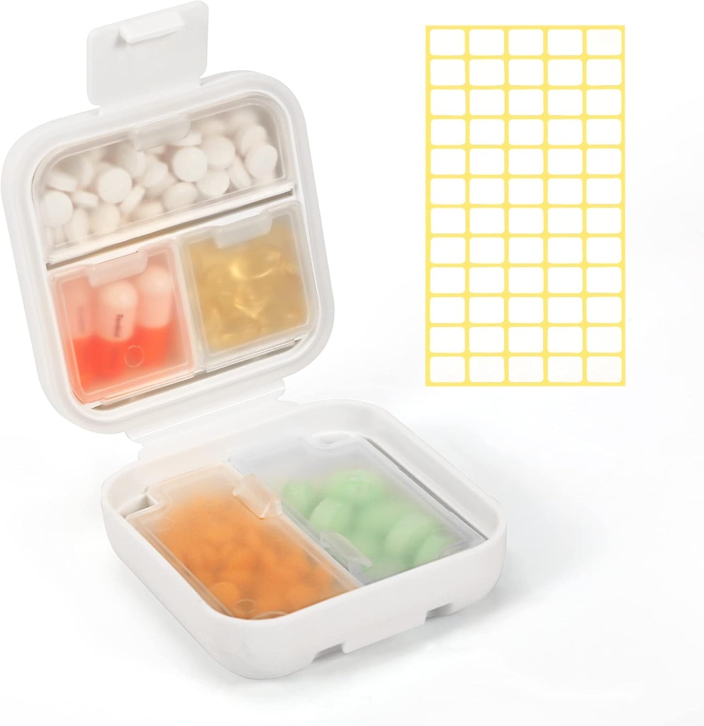Dynippy Daily Pill Organizer 5 Compartiments Portable Hydraure Proof Small Pill Case for Pocket Purse Travel Pill Box Portable Medicine Vitamine Fish Oil Holder Container (White)
