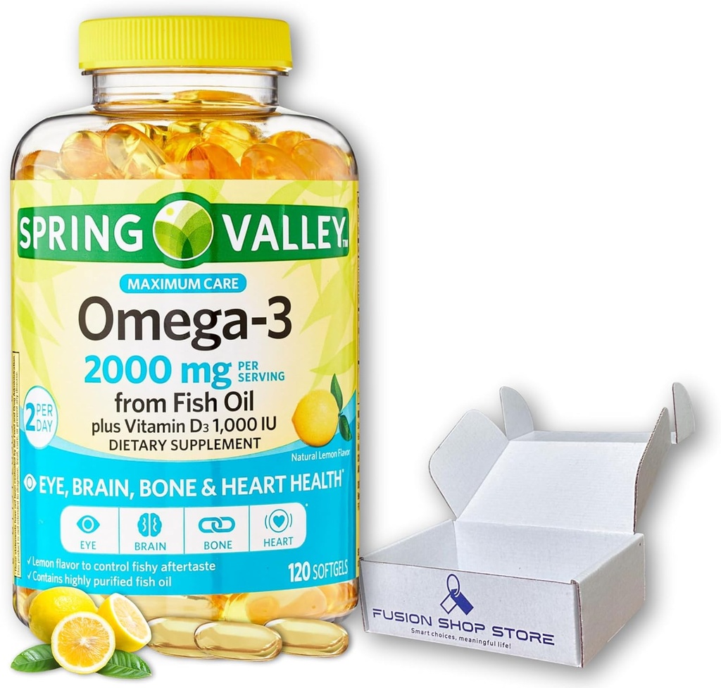 Omega 3 2000mg softgels- Huile de poisson, 120ct (paquet de 1), Boxed by Fusion Shop Store