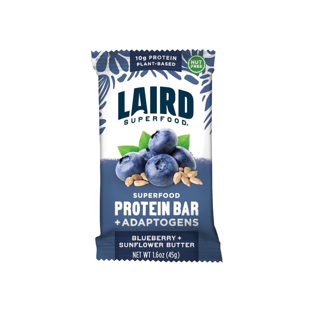 Laird Superfood Functional Protein Bars, Protein Bar aber besser mit realen Inhaltsstoffen, Functional Mushrooms 10g Plant-Based Protein, 6g Fiber, Blueberry Sonnenblume Butter, 10 Count (Pack von 1)