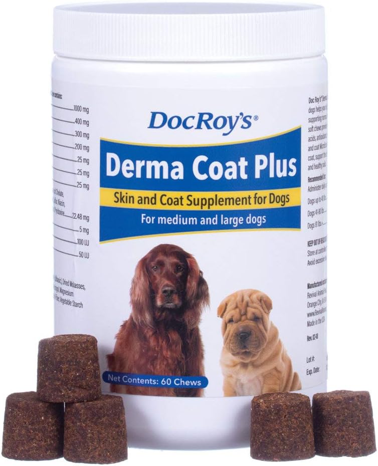 Revival Animal Health Doc Roy's Derma Coat Plus Skin & Coat Supplement for Medium/Large Dogs - 60 ct Chews