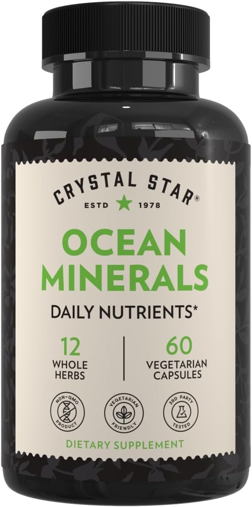 Crystal Star Ocean Minerals Supplement (60 Kapseln) – Tägliche Kräuterergänzung für Knochen Gesundheit & Collagen – Sea Buckthorn, Spirulina & Organic Alfalfa - Non-GMO