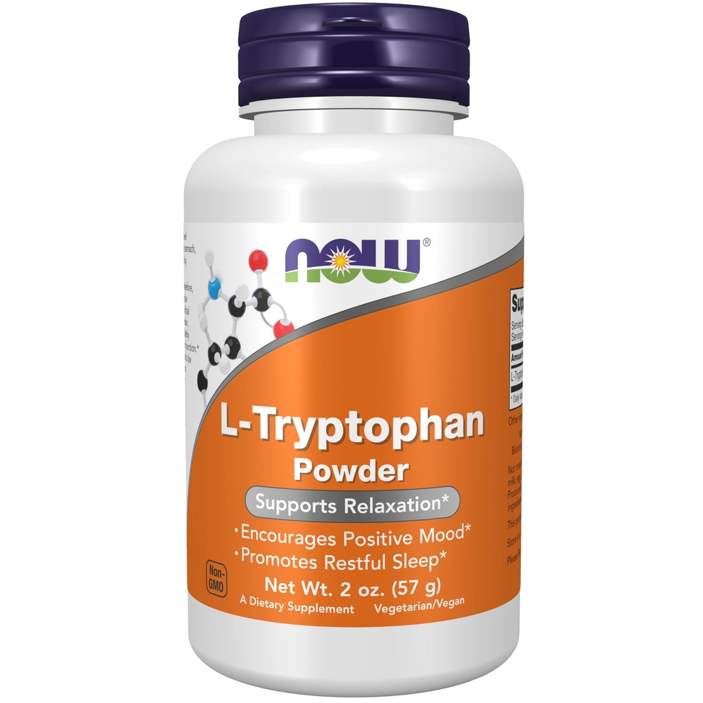 NOW Integratori alimentari, L-Tryptophan Powder, Free-Form, Supporta il Rilassamento*, Aminoacido, 2-Ounce