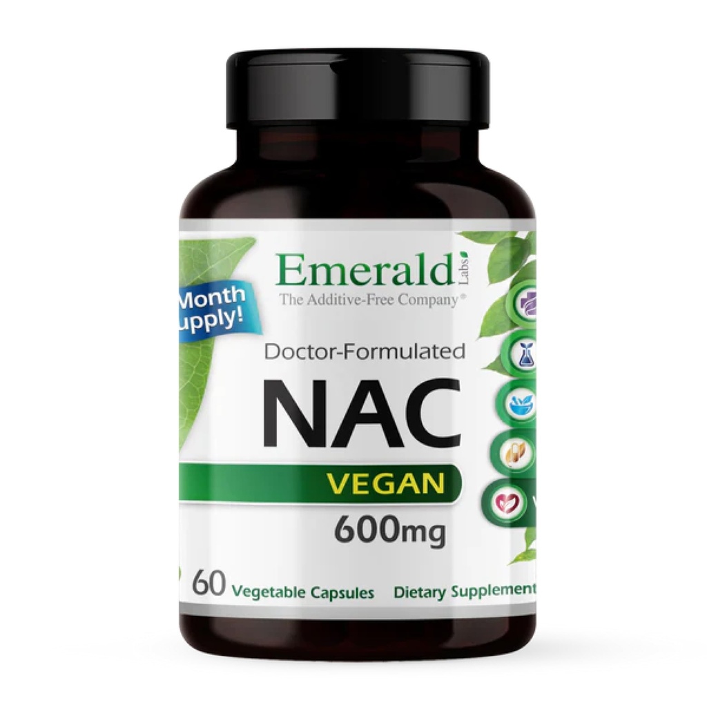 EMERALD LABS NAC 600mg - N-Acetyl-L-Cysteine - Integratore di aminoacidi vegano che supporta la disintossicazione - 60 capsule vegetali (alimentazione da 60 giorni)