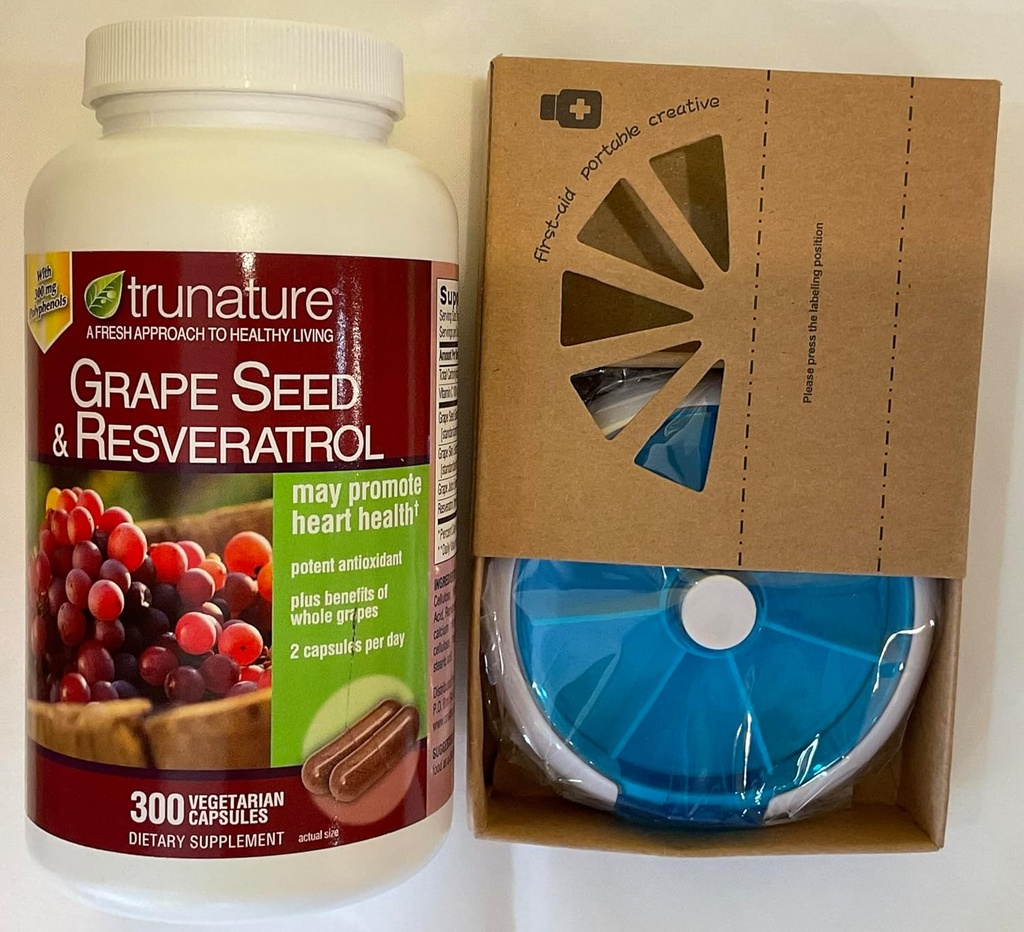 TruNature Grapeseed con Resveratrolo 300 Capsules and HealthEmpire Pill Orgnizer Bundles (Pack of 1)