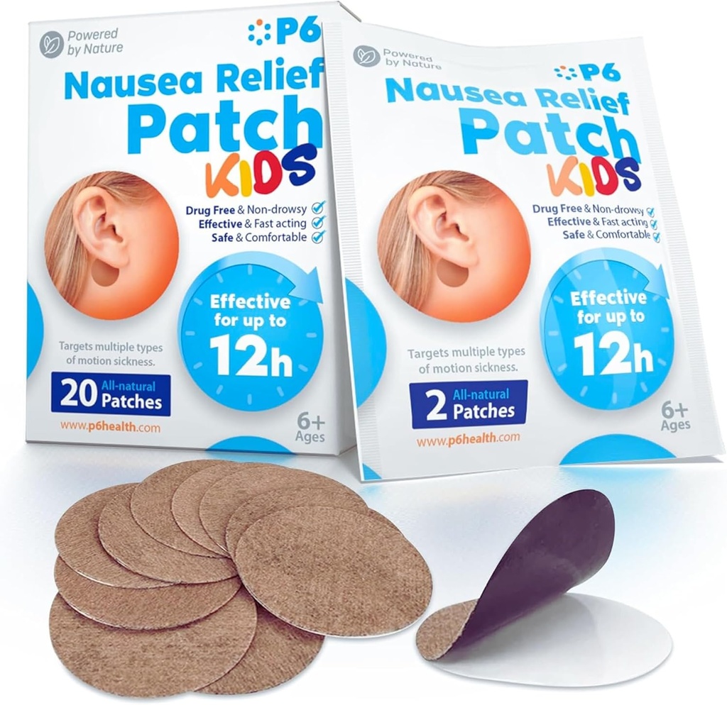 P6 Motion Sickness Patches for Kids - All Natural Sea Sickness Patches for Cruise and Car - Non Drowsy Motion Patch for Children - Safe Motion Sickness Patch for Travel