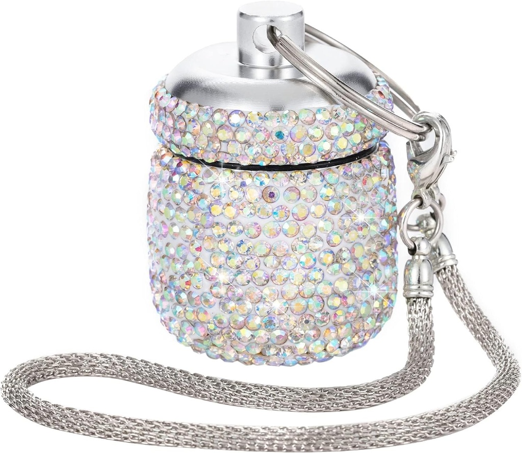 AB Diamond Small Pill Organizer Medicament Lock Box Cute Pill Case for Purse Bijoux Bague Holder with Keychain Medicine Storage for Vitamin Supplement