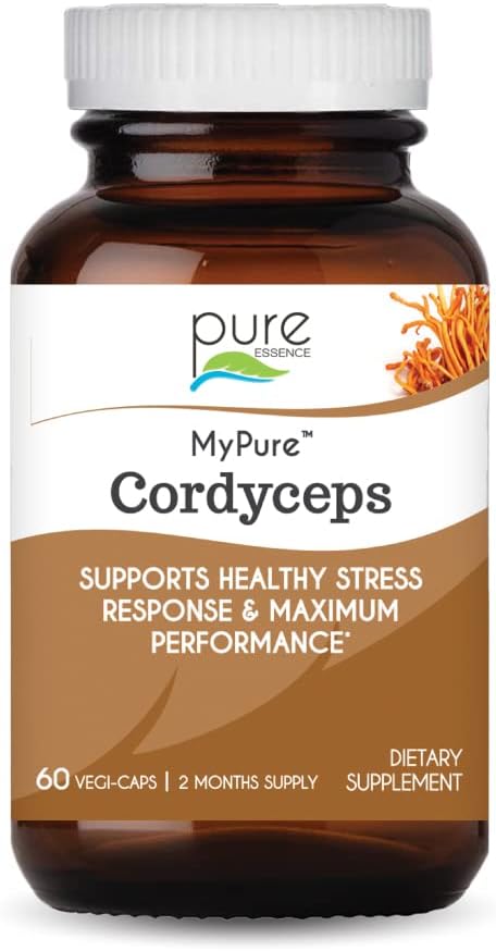 PURE ESSENCE LABS MyPure Cordyceps - Organic Mushroom Supplement - 100% Echter Pilzextrakt - Beste für Immununterstützung, Stress Relief, Energie für Erwachsene Männer und Frauen (60 Kapseln)