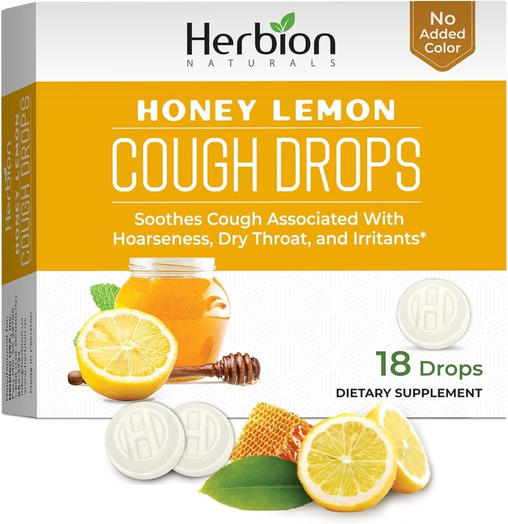 HERBION Naturals Toux gouttes, supplément alimentaire, Toux apaisante, pour les adultes et les enfants de plus de 6 ans, Pas d'arôme artificiel, Pas de couleur ajoutée (18 comte (paquet de 1), citron de miel)