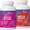 Microbiome Labs RestorFlora Spore & Yeast Probiotics Supplemento (50 capsule) + MegaQuinone K2-7 Vitamina Completa K Supplemento Vitamina K1 & K2 MK-7 K2 con Magnesio & Zinc (60 capsule) - 2 Prodotti