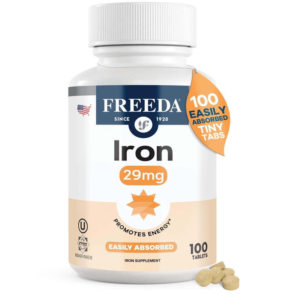 Freeda Ferrous Fumarate – Gentle Iron Tablets für Energie & Red Blood Cell Support, Kosher, Vegan, Easy-to-Swallow, Ideal für Damen und Herren (100 Tabletten)