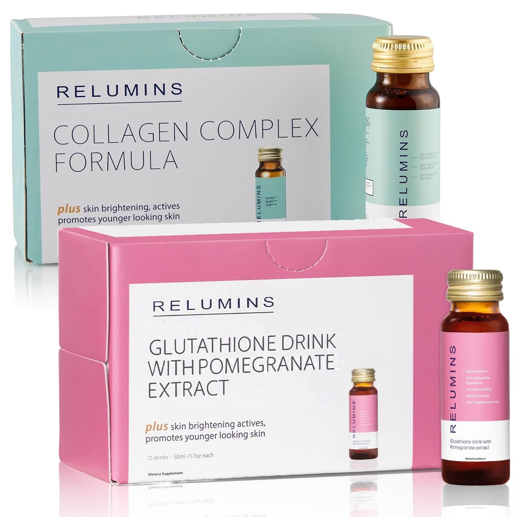 Relumines Advance Rejuvenating Collagen Beauty Drink – Apple Flavor & Beauty Glutathione Drink – Granatapfel Flavor | Refreshing, Nutrient-Rich Formel für Radiant Skin & Wellness – 1 Box Jede