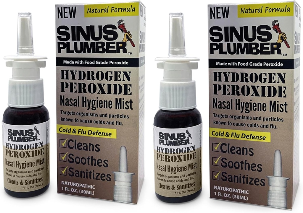 Sinus Plumber Hydrogen Peroxid Nasal Spray 2 Pack - Neutralisiert luftgetragene Partikel für Nasalhygiene und Immunkälte Verteidigung