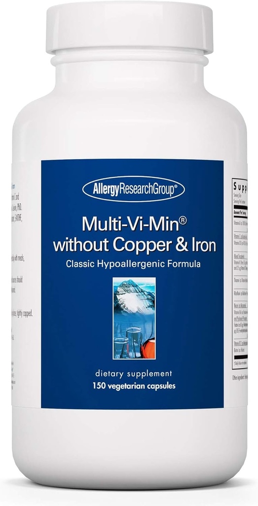 Groupe de recherche sur les allergies - Multi-Vi-Min sans cuivre et fer - Hypoallergénique - 150 capsules végétariennes
