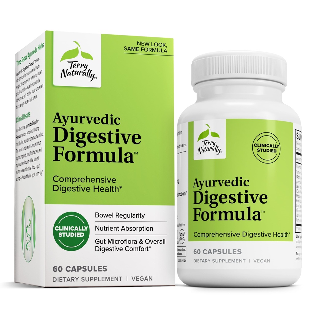 Terry Naturally Ayurvedic Digestive Formula - Supporto Digestivo per Regolarità - Supporto per la Salute Del Cucito - Supporto Nutriente - Supporto Gut Health & Gut Microflora - 60 Capsule