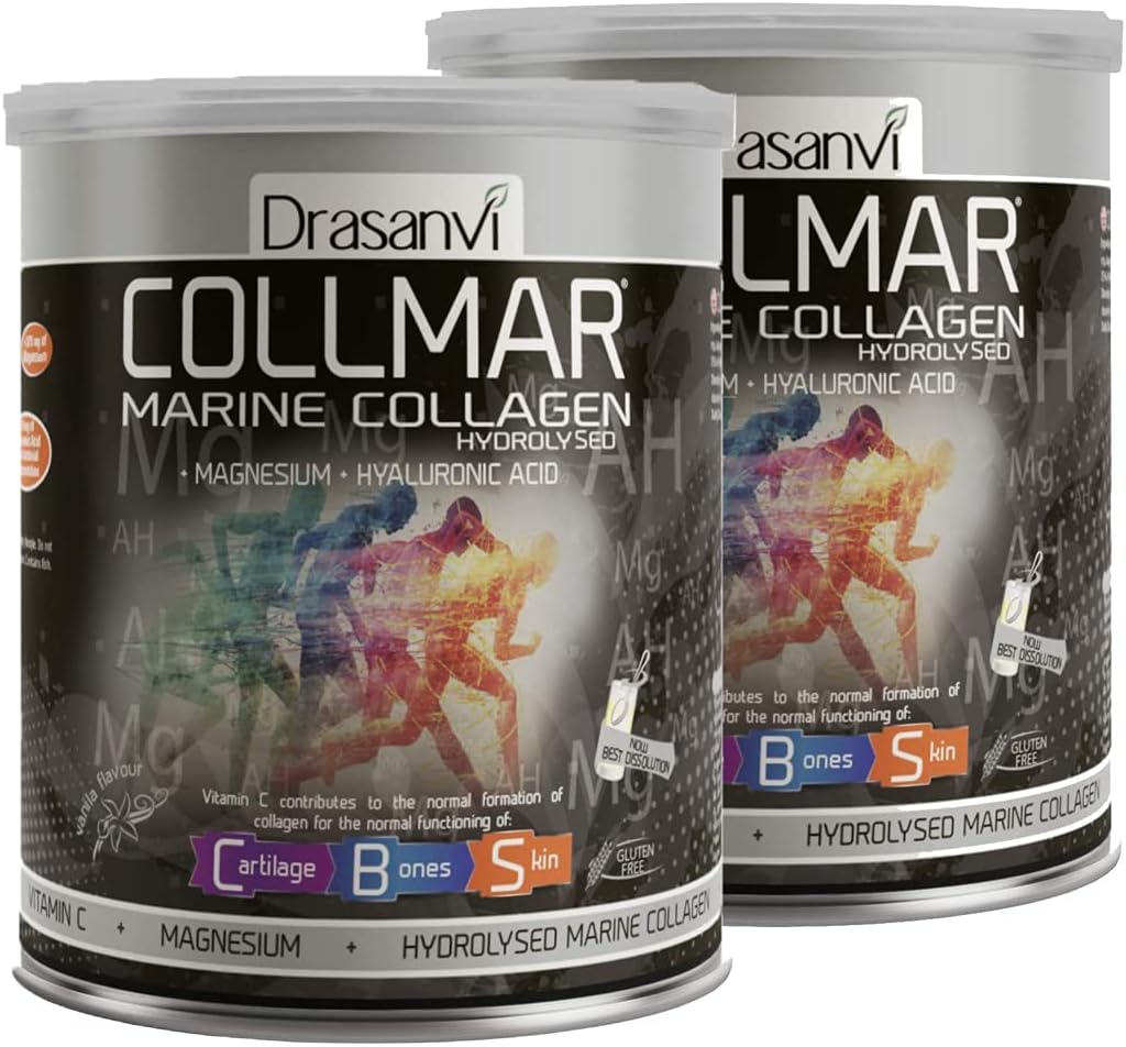 Drasanvi 2 Pack Collmar Hydrolyzed Marine Collagen mit Magnesium Powder 300g Vanilla Flavor - Spanische Ergänzungen für einen gesunden Hautknorpel und Knochen - hilft, Reifen und Müdigkeit zu minimieren