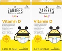 Les gouttes de vitamine D de Zarbee pour les nourrissons, 400UI (10mcg) Supplément liquide pour bébés et tout-petits, Nouveau-né et plus, Seringue à goutte incluse, Boîte de 2 0,47 Fl Oz