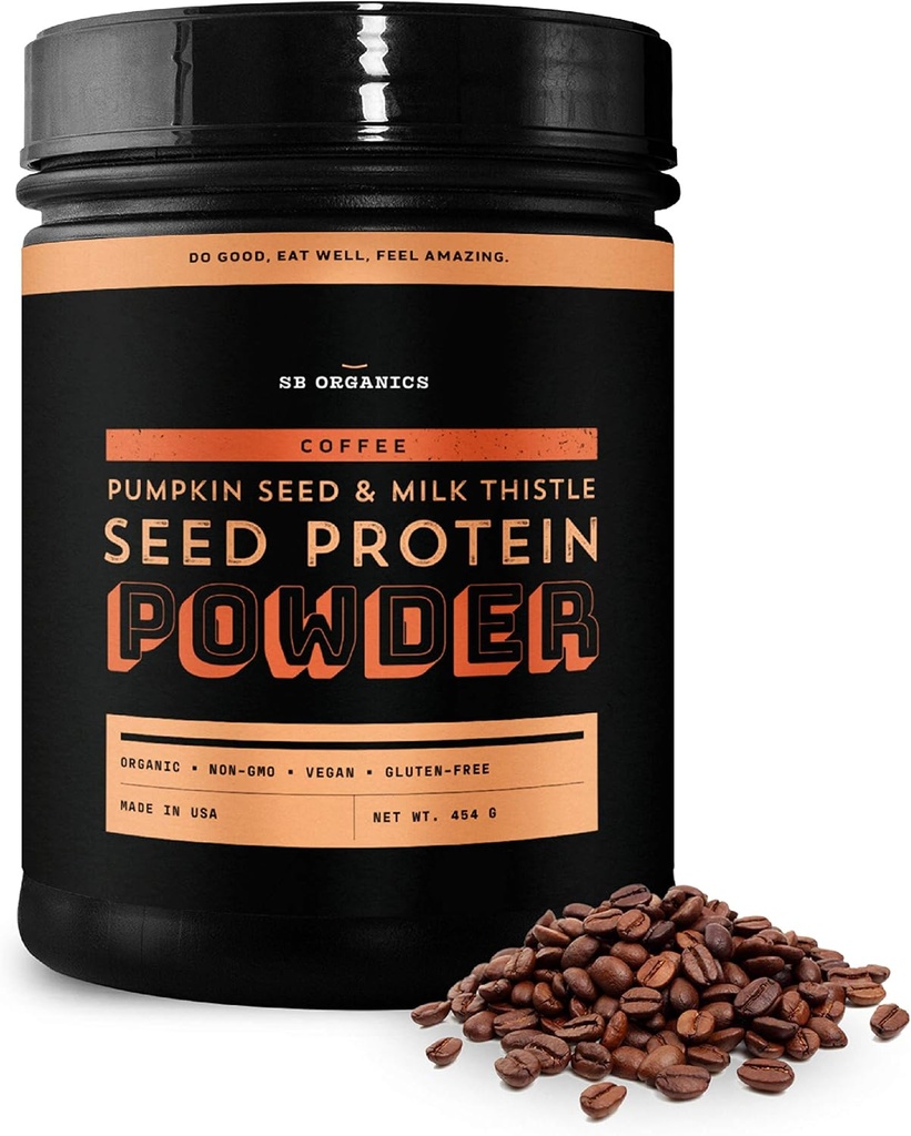 Sun Bay Organics Pumpkin and Lait Thistle Seed Vegan Protein Powder - 1lb Canister - Coffee based Protein Powder Shake Mix - 13g Mélange de protéines - Soy, lait, sucre et sans gluten