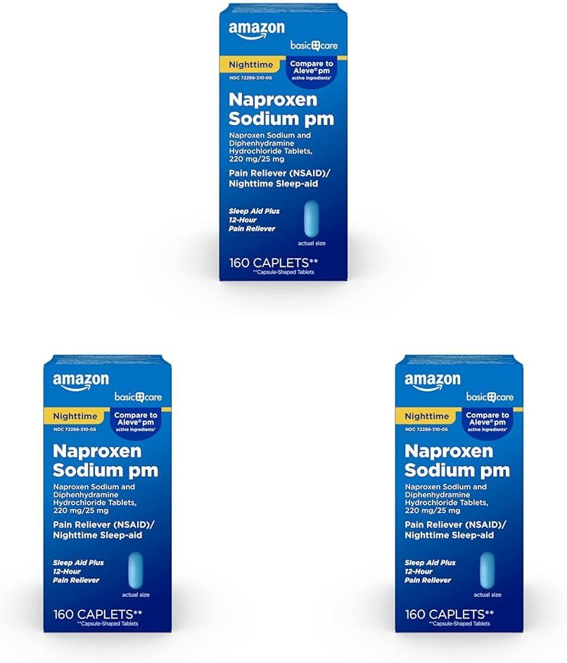 Cura di base Tutti il sollievo del dolore notturno PM, il sodio di Naproxen, il cloridrato di 220 mg/difenidramina, le compresse di 25 mg, il dolore Reliever/Nighttime Sleep-Aid, il conte di 160 (pacchetto di 3)
