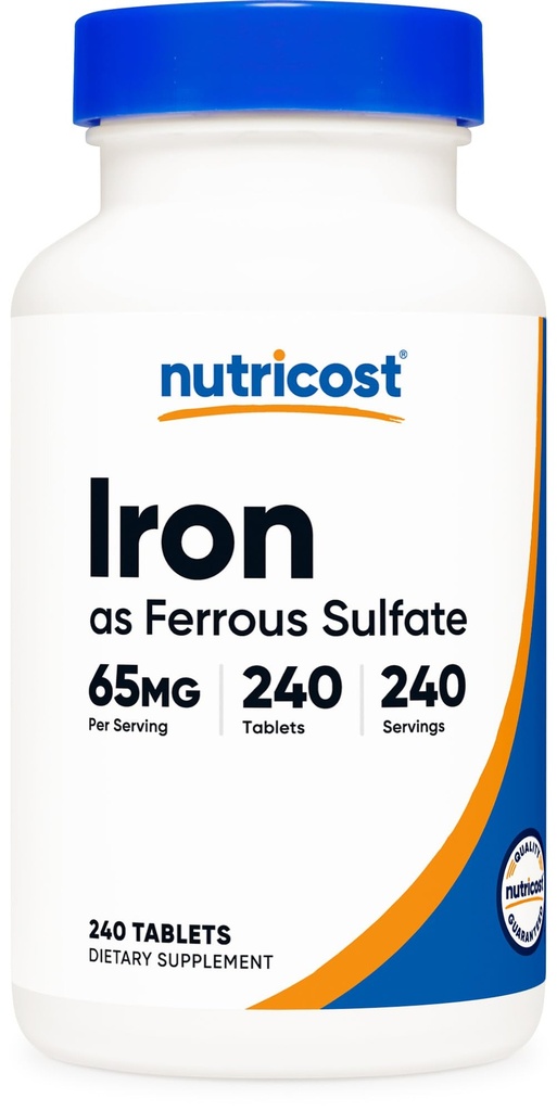 Nutricost Iron (Als Eisensulfat) 65mg, 240 Tabletten - Non-GMO, Glutenfrei