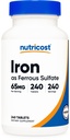 Fer Nutricost (sous forme de sulfate ferreux) 65mg, 240 comprimés - non-OGM, sans gluten