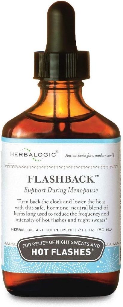 Herbologique - Gouttes d'herbes liquides Flashback - Relief naturel pour les éclairs chauds ménopausés, les sueurs nocturnes, l'insomnie, l'irritabilité et l'humeur - 2 Fl. Oz.