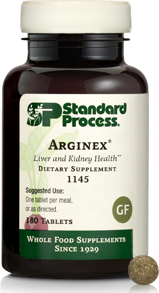 Standard Process Inc. Arginex - Whole Food Formula for Body Cleanse Organs - Liver Support and Kidney Health Supplement with Vitamin A, Oat Flour, Buckwheat and Ascorbic Acid - 180 Tablets