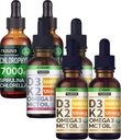 Gocce D3 K2 aromatizzate alla fragola NUSAVA, gocce D3 K2 aromatizzate alla vaniglia, gocce liquide di clorofilla Bundle - Potenti vitamine liquide per cuore, giunto, energia e supporto immunitario - Non-GMO, senza glutine, 2pk