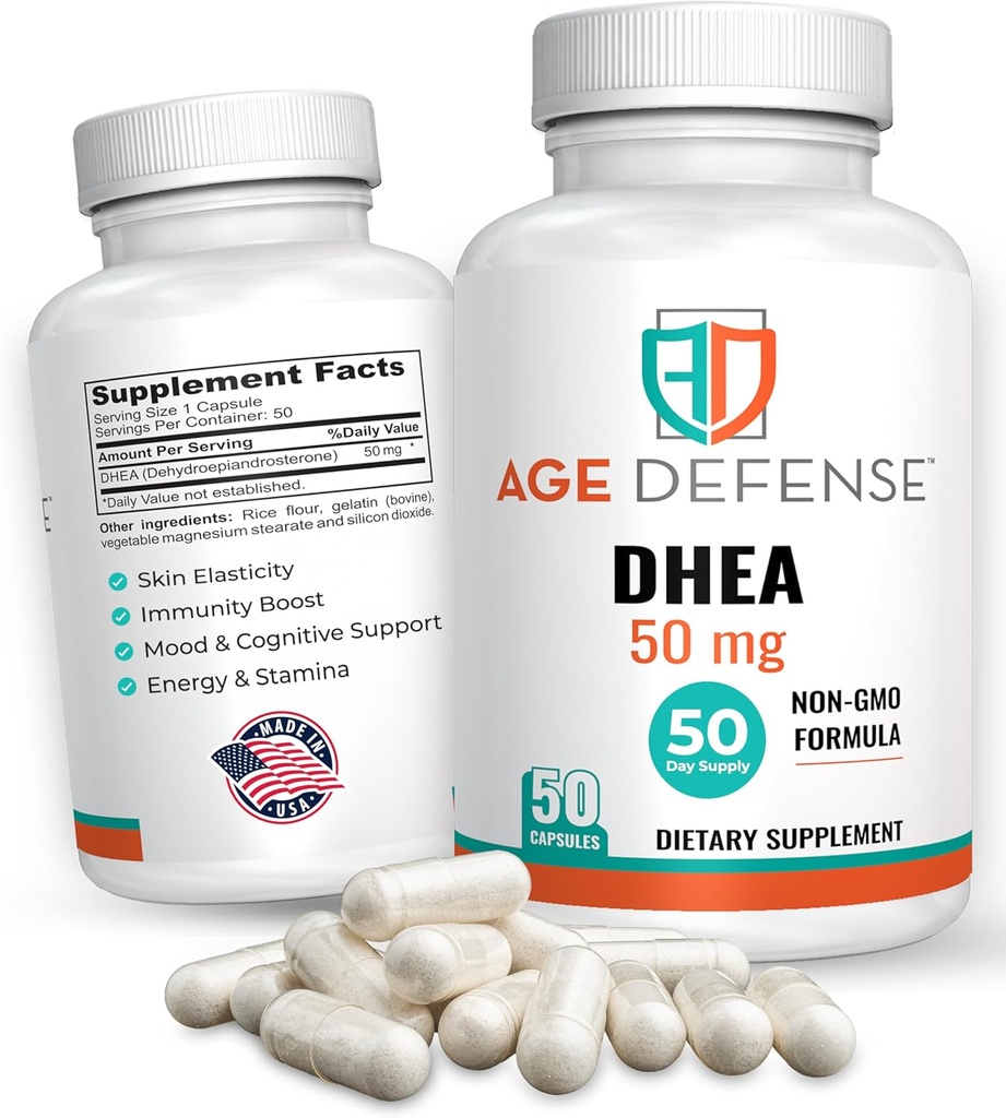 DHEA Kapseln - DHEA Ergänzungen - Natural Energy Support & Immune Support - Unterstützt Vitalität, Hautelastizität, & Gesamt Wellness - DHEA Ergänzung für Frauen & Männer (50 mg)