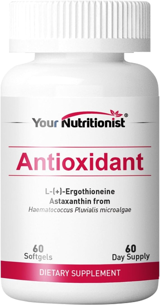 Softgel antioxydant - Astaxanthine d'algues, Ergothioneine - 60 comtes, 60 jours d'approvisionnement