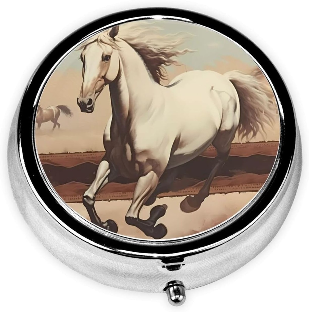 Pille Box, Kleine Pille Fall für Geld und Tasche, Niedliche Medizin Organizer Reise Pille, Tragbare Pille Container Halter, um Vitamine, Medikamente, Fischöl und Nahrungsergänzungen,Prancing White Horse