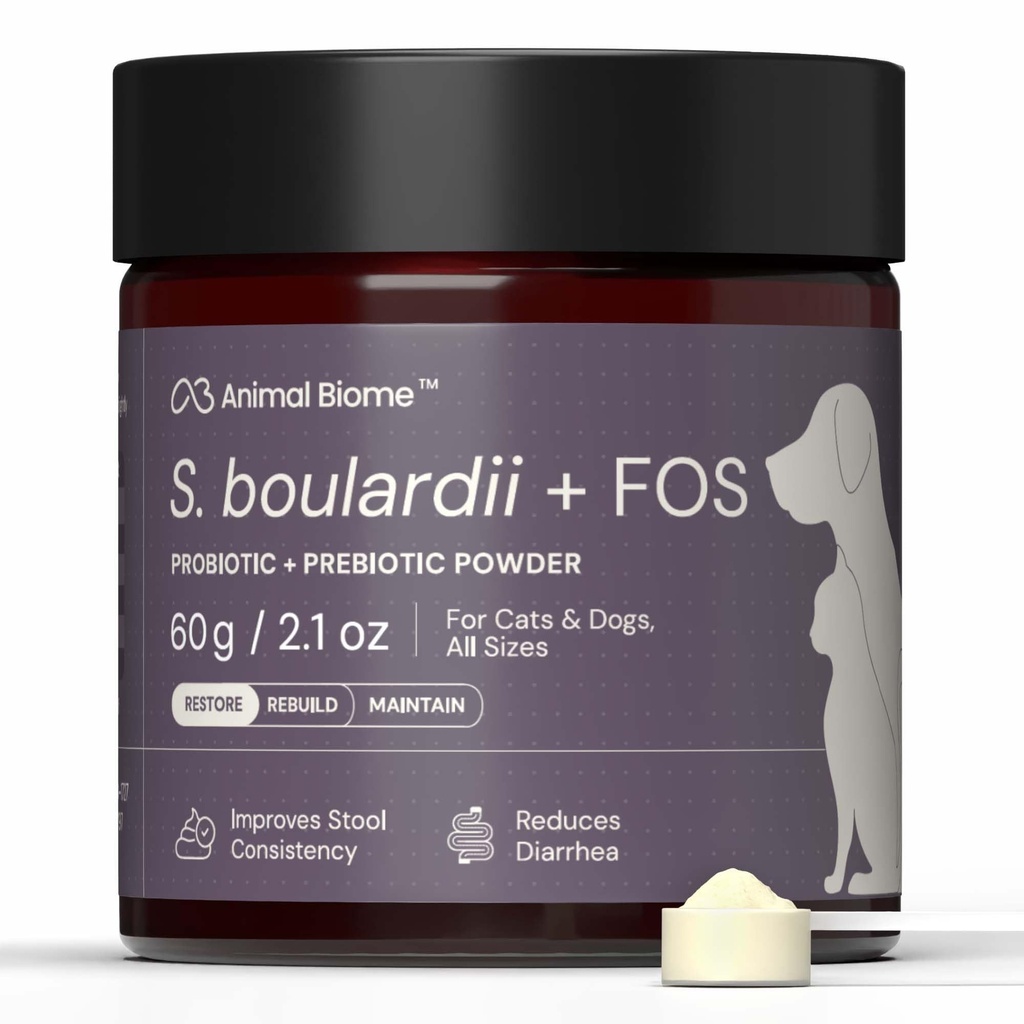 AnimalBiome Pet Probiotics - S. boulardii + FOS Probiotisches und präbiotisches Pulver für Hunde und Katzen 60g