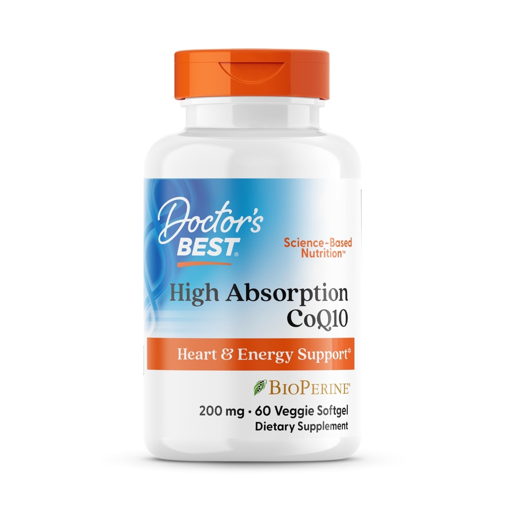 Miglior assorbimento CoQ10 200mg con BioPerine Supplement - Coenzyme Q10 Softgels per la salute del cuore e il supporto antiossidante, CoQ10 200 mg per le donne e gli uomini, Non OGM - 60 Veg Softgels