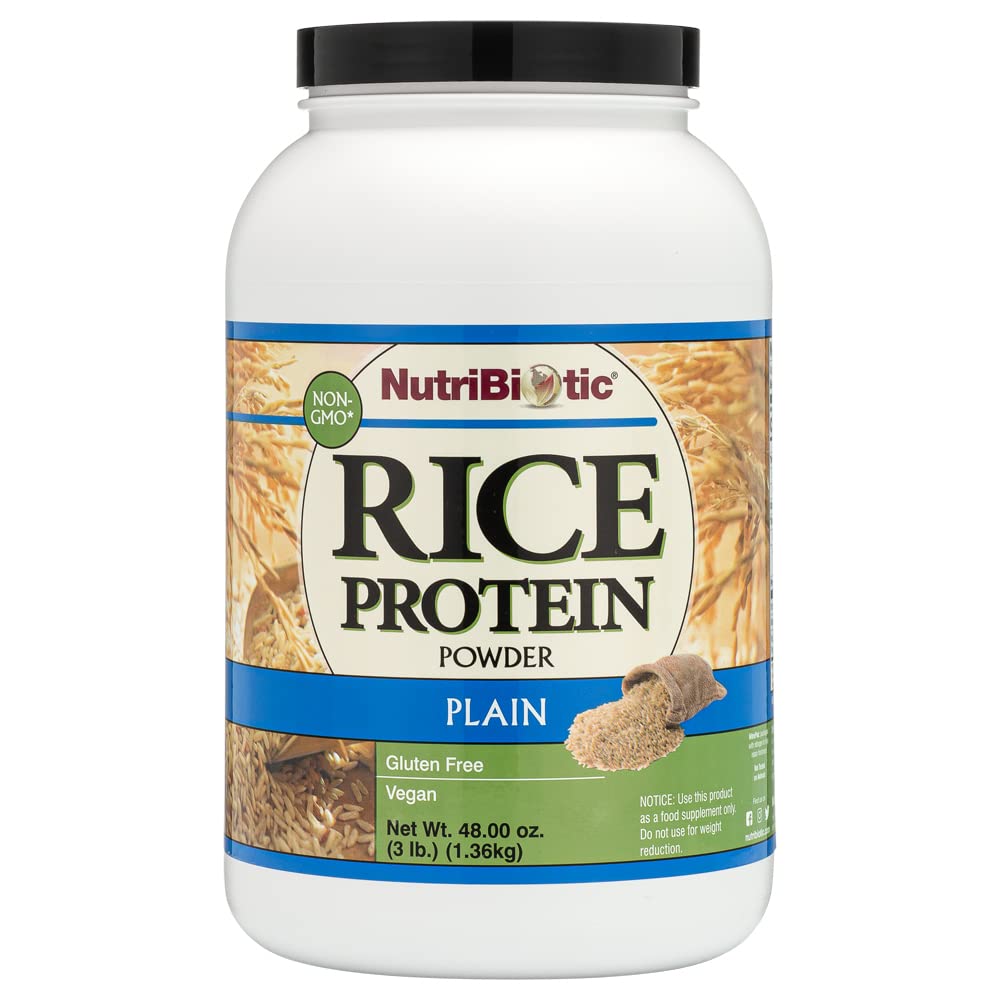 NutriBiotic Plain Rice Protein, 3 Lb (1.36kg) | Low Carb, Vegan & Raw Protein Powder | Grown and Processed without Chemicals, Gluten oder GMOs | Keto Friendly & Easy to Digest