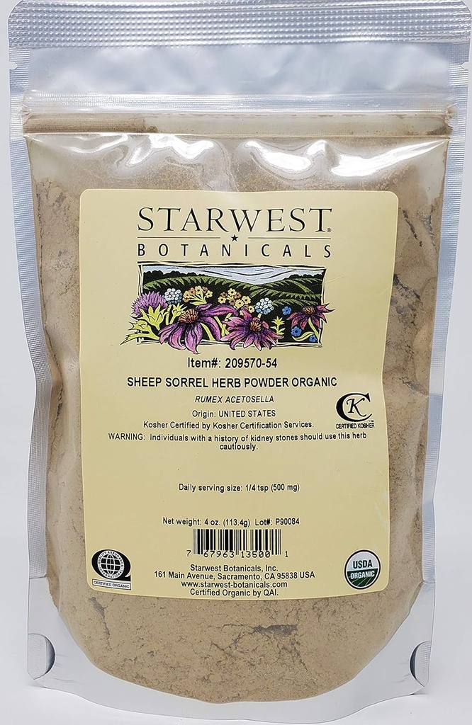 Starwest Botanicals Organic Sheep Sorrel Herb Powder, 4 Ounces