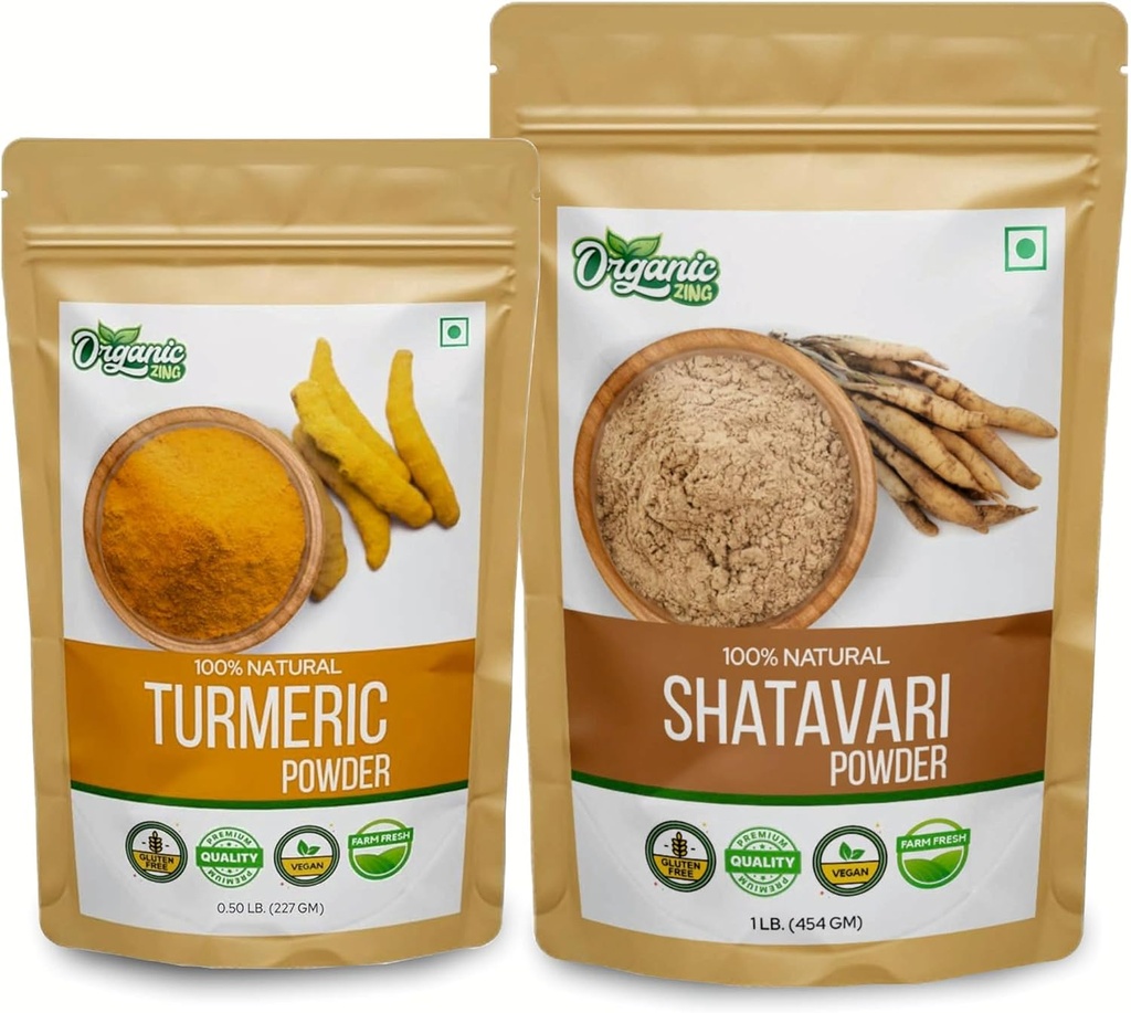 ORGANIC ZING Shatavari- 454g & polvere di curcuma- 227g