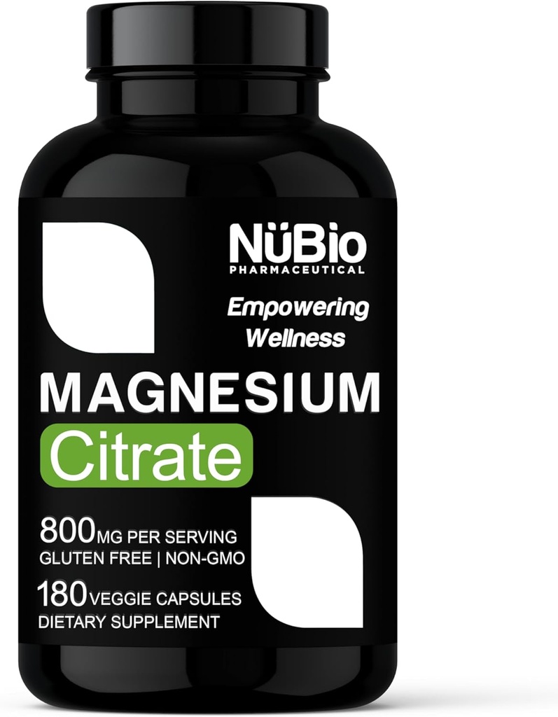 USA Made Vegan Magnesio Citrato 400mg capsule (Citrato de Magnesio) Non-GMO & Gluten-Free, Magnesio Supplemento per l'aiuto al sonno, cervello, salute del cuore, Bone Forza, Metabolismo e stress di NüBio
