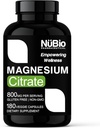 USA Made Vegan Magnesium Citrate 400mg Capsules (Citrato de Magnesio) Sans OGM et sans gluten, supplément de magnésium pour aide au sommeil, cerveau, santé cardiaque, force osseuse, métabolisme et stress par NüBio
