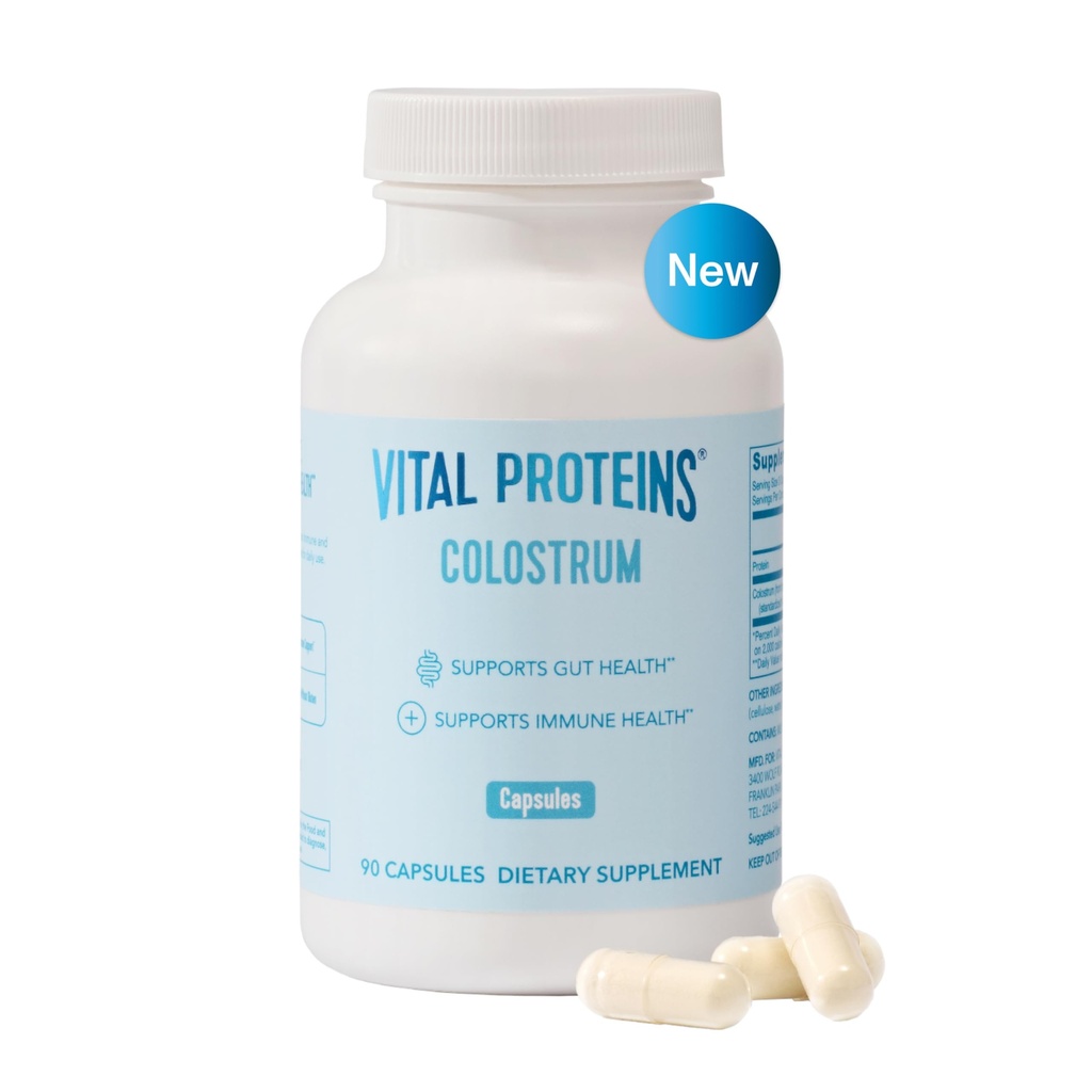 Vital Proteins Bovine Colostrum Supplemento 90 capsule per la salute del fegato, supporto immunitario con il 40% IgG Premium Bovine Colostrum Superfood, non aromaed, 30 Serve