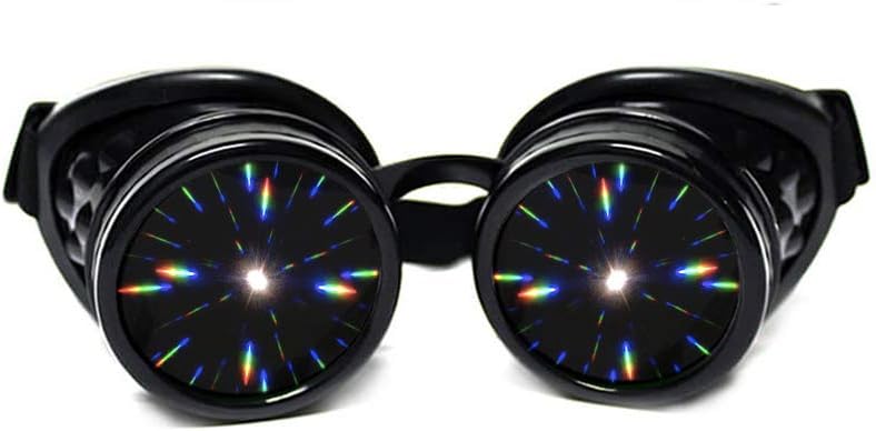 Gants de diffraction rembourrés noir GloFX, verres teintés, édition limitée – Raves, accessoires du festival EDM, shows de lumière, club, port de concert - 3D Rainbow Prism Kaléidoscope fractal