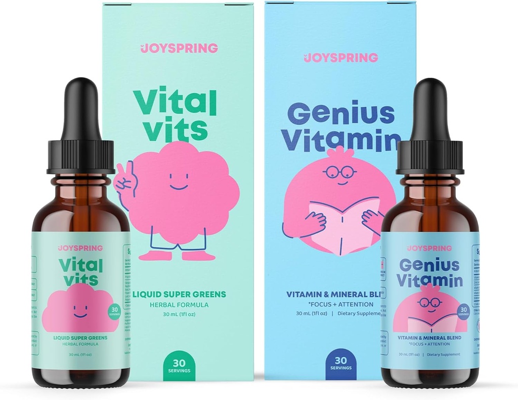 JoySpring Daily Multivitamin con Burdock Root & Elderberry Bundle | Vitamine per bambini naturalmente Fonte, Non OGM, Formula liquida non alcolica, Supporto per la salute | Integratori vegani e vegetariani