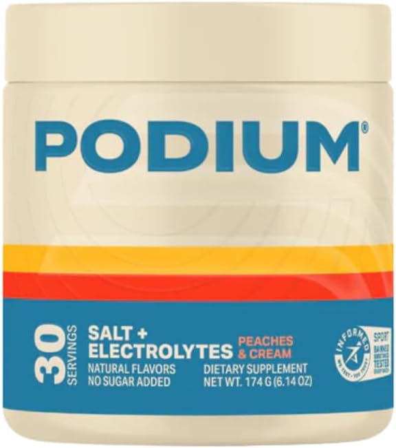 Podium Nutrition Training Salz + Elektrolyte Pulver, Pfirsiche & Creme, Post Workout Hydration & Muskel-Recovery-Unterstützung, Elektrolyt-Getränk, Magnesium, Kalium, Calcium & Natriumsalze, 30 Portionen