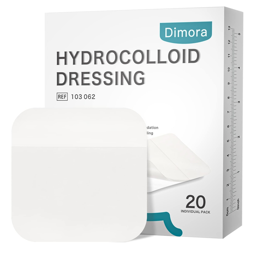 Dimora 20 Pack Hydrokolloid Wund Dressing, Ultra Thin 4" x 4" Large Patch Bandagen mit Selbstkleben