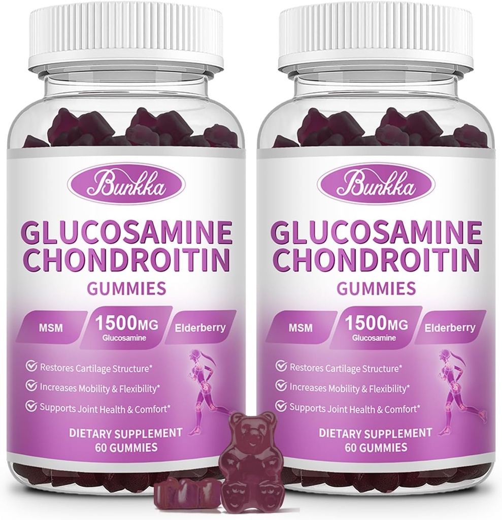 2 Pack Glucosamin Chondroitin Gummis Extra Strength w/MSM,Elderberry,Hyaluronsäure-Chewable Joint Support Supplement für Frauen,Men,Erwachsene-Antioxidante Unterstützung für Joint Comfort & Mobility