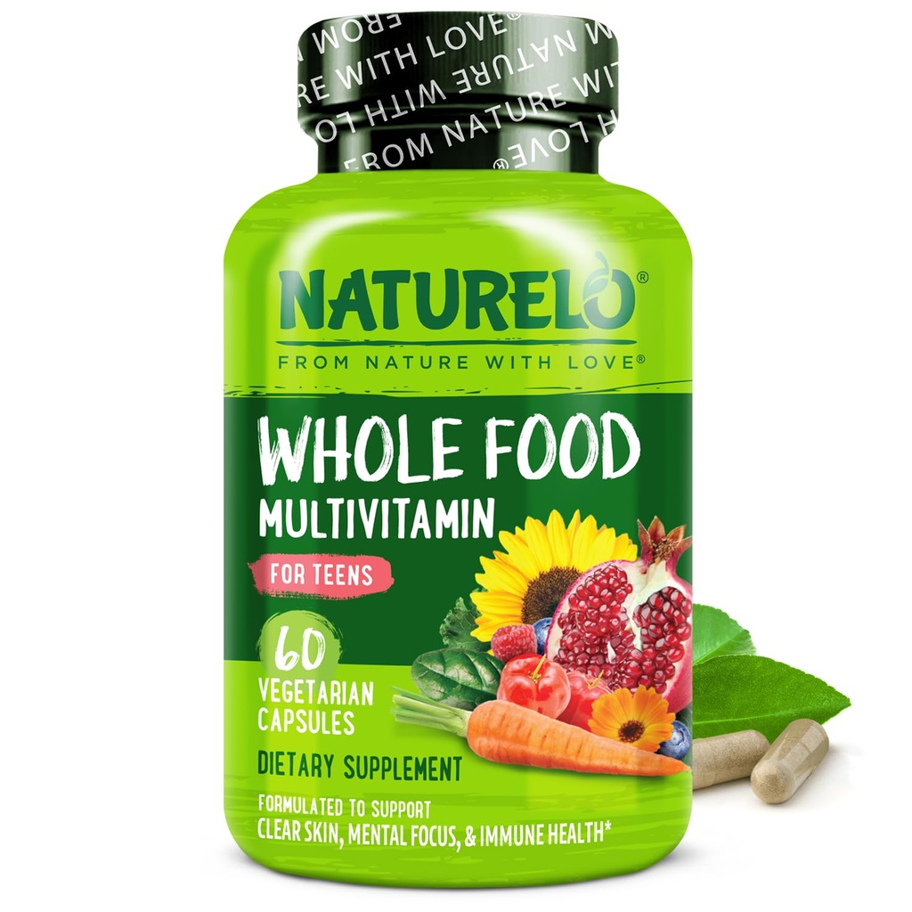 NATURELO Multivitaminici per adolescenti Ragazze/Boy, 60 Capsule, Intero Cibo Multivitamina con Minerali, Non OGM, Vegetariano