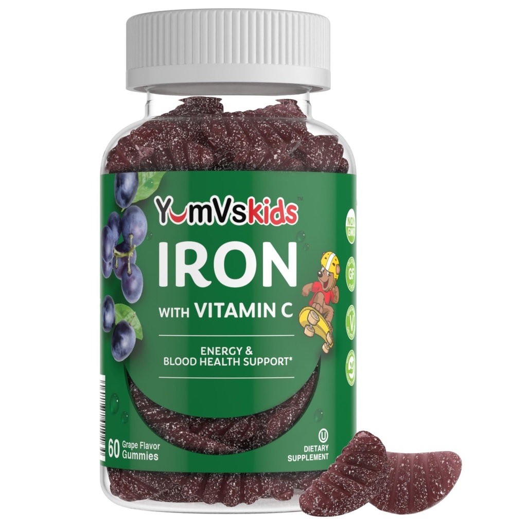 Eisen-Ergänzung für Kinder – 5 mg Kids Gummies mit Vitamin C – Great-Tasting Gummis Grape Flavor – Unterstützt Immungesundheit & Hilft mit Eisenmangel – Vegan, Kosher, Non-GMO – 60 Zähler