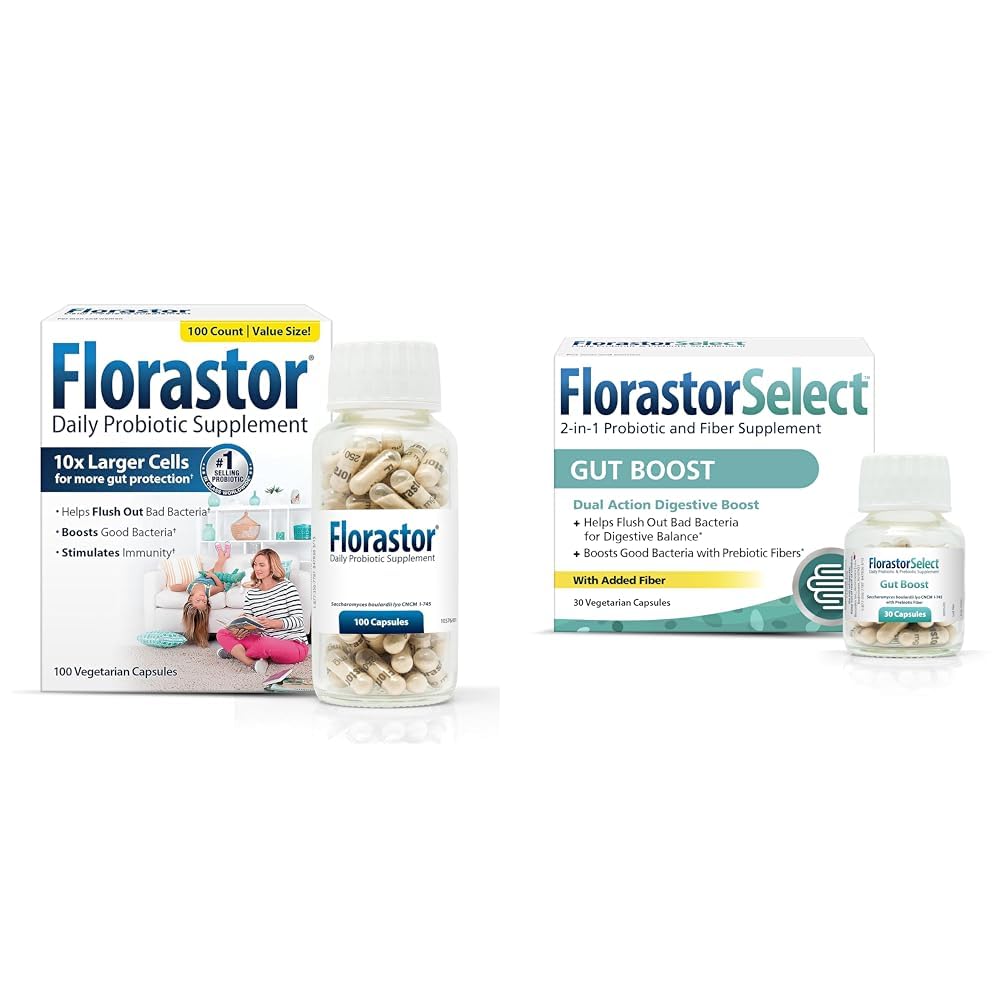 Florastor Probiotic Bundle für Verdauung, Darmgesundheit - 100 ct. Probiotika für Verdauungs- & Immungesundheit + 30 ct. Gut Boost Tägliche Probiotika & Präbiotika - Boost Gute Bakterien & Flush Out The Bad