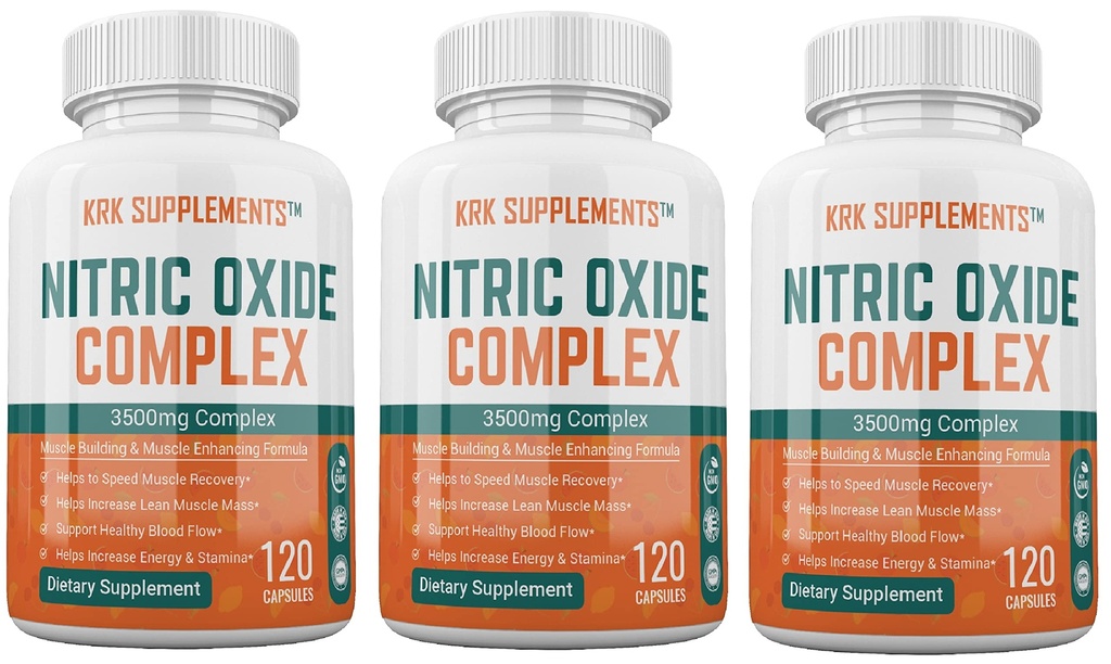 3 Flaschen Nitric Oxid Complex 3500mg pro Servieren L-Arginin HCL AAKG AKG Alpha Ketoglutarate Citrulline Malate 360 Gesamtkapseln