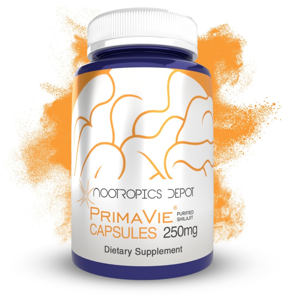 Nootropics Depot PrimaVie Shilajit Capsule | 250mg | 30 Count | Estratto purificato | Ayurveda Supplemento | Supporti Funzione mitocondriale + Migliora la resistenza
