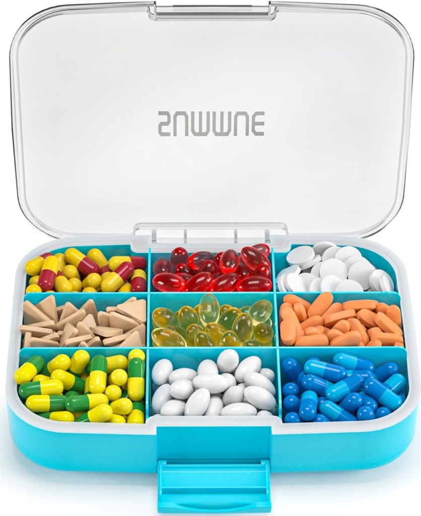 Large Pill Organizer, 9 scomparti Portable Travel Pill Box Case Moisture Proof, XL Pill Container Holder per Vitamine, Cod Liver Oil, Supplementi, Farmaci (Blue)