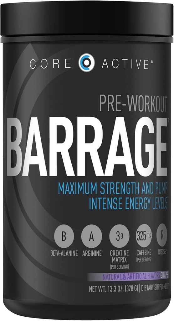 Poudre de pré-entraînement de barrage - Pré-entraînement pour les femmes et les hommes, Poudre de créatine, Beta Alanine, Agmatine Sulfate, & Caféine - Muscle Builder pour les hommes avec une énergie intense - raisin (30 portions)